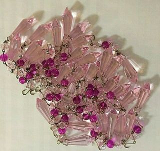 Antique Vintage Czech Crystal Lamp Chandelier Prisms 26 Drops Pinks