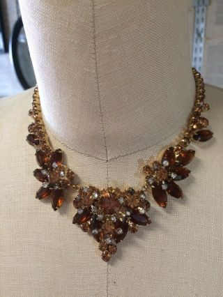 Vintage D & E Juliana Gold Tone Topaz And Gold Ab Necklace Worn To Oscars 1962