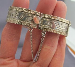 VINTAGE 10K & STERLING TAXCO MEXICO AZTEC RUG PATTERN MAZE HINGE PANEL BRACELET 7