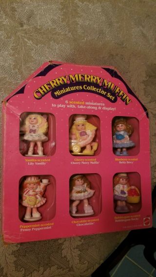 Rare Vintage 1990 Mattel Cherry Merry Muffin Doll Miniatures Collector Set Nib