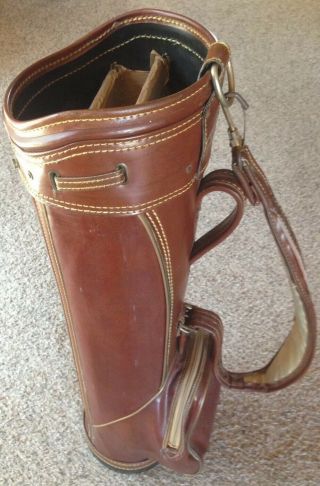 Vintage Titleist Brown Leather - Vinyl Golf Cart Carry Bag - Made In The Usa