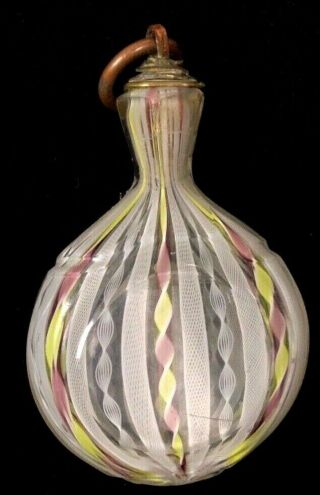 Antique Murano Glass Perfume Bottle With Aventurine Ribbons Purse Size