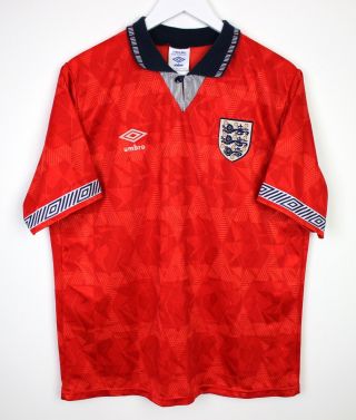 England 1990 Vintage Red Away Jersey Football Shirt Short Sleeve Vgc M