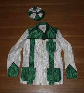Vtg Race Horse Jockey Silks Green & White With Cap
