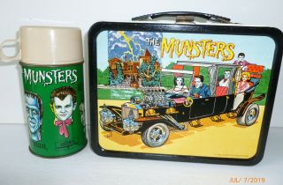1965 Vintage The Munsters Metal Lunch Box And Thermos - -