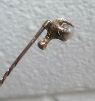 Vintage 9ct Gold & Pearl Stick Pin / Stickpin C.  1900/10 - Claw & Ball