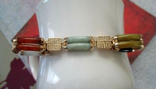 Asian Bracelet Oriental Chinese 14k Yellow Gold Jade,  Black Onyx,  Coral 6