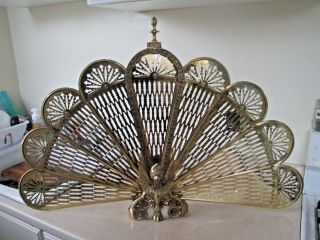 Vintage Victorian Style Fancy Brass Folding Gargoyle Fan Fire Place Screen