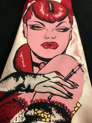 True Vintage Deep Red Necktie Tie Palm Creation Sexy Flapper Girl Hand Painted?