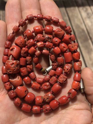 Antique Natural Red Undyed Coral Necklace Beads 35.  4gr