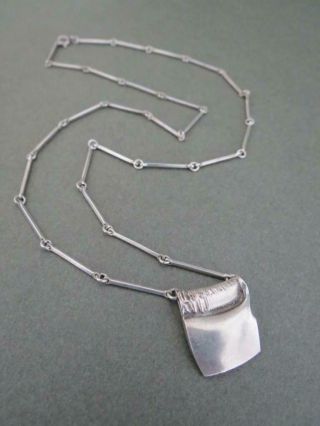 Vintage Danish Silver Pendant Necklace Mid Century Modernist