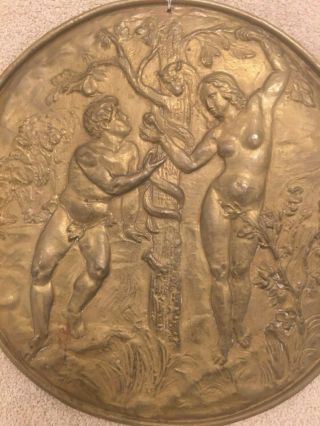 Vintage Embossed Brass Plaque w/ Adam & Eve and The Serpent 2