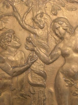 Vintage Embossed Brass Plaque w/ Adam & Eve and The Serpent 5