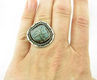 Vintage Navajo Spiderweb Turquoise Sterling Silver Ring Sz 7