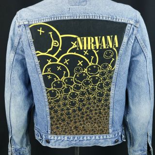 Nirvana Levis Denim Jacket Vtg Blue Jean Trucker Cobain Faces Mens 42r Medium