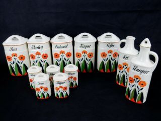 Vintage Ceramic Kitchen Canister,  Cruet,  Spice Jar Set Of 12 Made In Germany