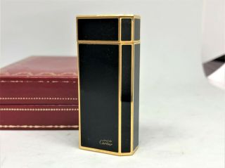 Auth Cartier Lacquer Pentagon 5 - Sided Short Lighter Black / Gold Vintage Briquet
