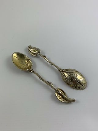 Early Victorian Cast Sterling Silver - Gilt Leaf Spoons