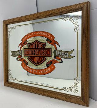 Vintage Harley Davidson Usa Mirror Advertising Wood Framed Sign 1982 15.  5x12.  5 "