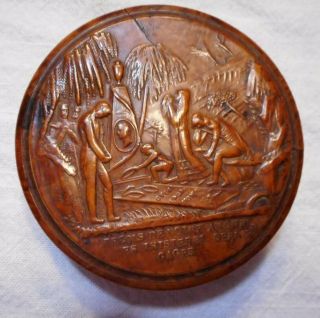 Antique Carved French Round Wooden Snuff Box 1700 - 1800’s Vintage Rare