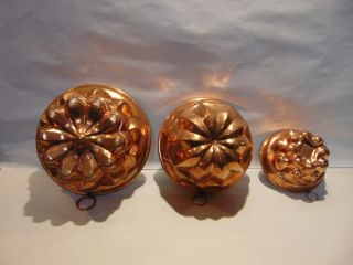 3 Vintage Copper Molds - Tin Lined - Design