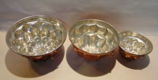 3 VINTAGE COPPER MOLDS - TIN LINED - DESIGN 4