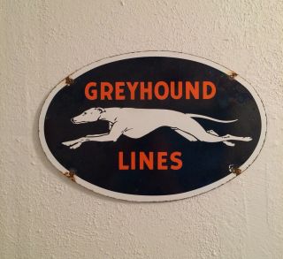 Vintage Greyhound Lines Porcelain Enamel Gas Oil Bus Depot Sign