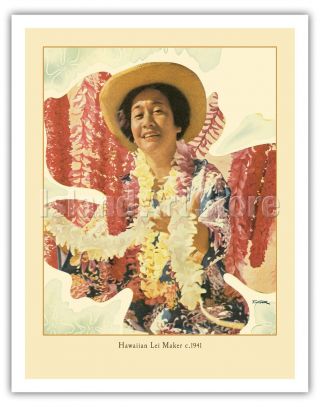 Hawaiian Lei Maker Toni Frissel 1941 Vintage World Travel Poster Fine Art Print