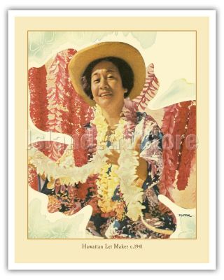 Hawaiian Lei Maker Toni Frissel 1941 Vintage World Travel Poster Fine Art Print 3