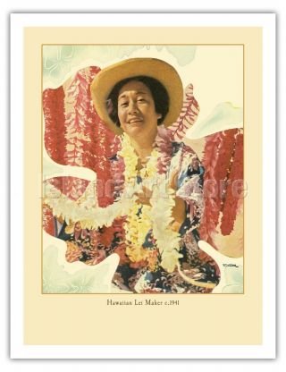 Hawaiian Lei Maker Toni Frissel 1941 Vintage World Travel Poster Fine Art Print 4