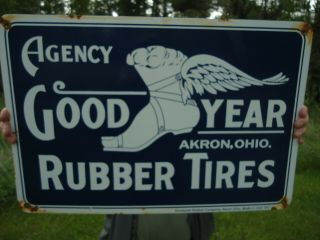 Vintage Dated 1917 Good Year Rubber Tires Porcelain Advertsing Sign Akron Ohio