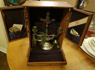 Antique Homan Silver Plate Sick Call Last Rites Communion Alter Box