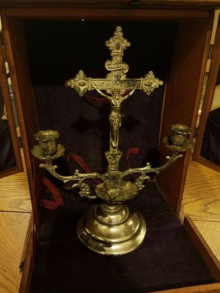 Antique Homan Silver Plate Sick Call Last Rites Communion Alter Box 3