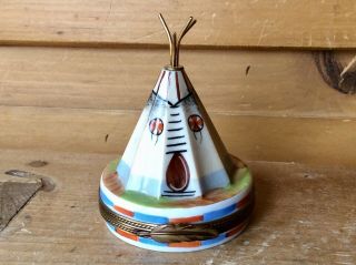 Vintage Limoges Indian Teepee Trinket Box Rochard Rare Signed