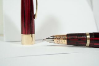 Vintage Sheaffer White Dot 14k Gold Brown Stripe Striated Fountain Pen 1250