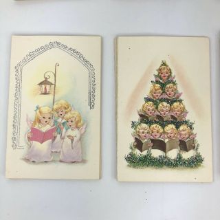 Vintage Christmas Cards Musical Angels Singing Glitter Tree 50s Old 20 Set 4