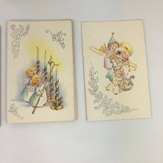 Vintage Christmas Cards Musical Angels Singing Glitter Tree 50s Old 20 Set 5