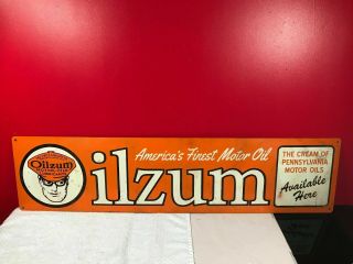 Rare 1950s Oilzum Motor Oil Pennsylvania 44 " Rare Gas Advertising Sign