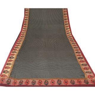 Sanskriti Vintage Black Saree 100 Pure Crepe Silk Printed Sari Decor Fabric 3