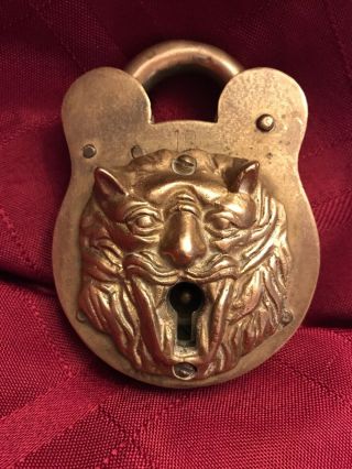 Vintage Lion Head Lock W/ 2 Keys Patented Feby 18 1896 No.  10 On Front