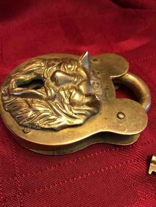 Vintage Lion Head Lock w/ 2 Keys Patented Feby 18 1896 No.  10 on Front 3