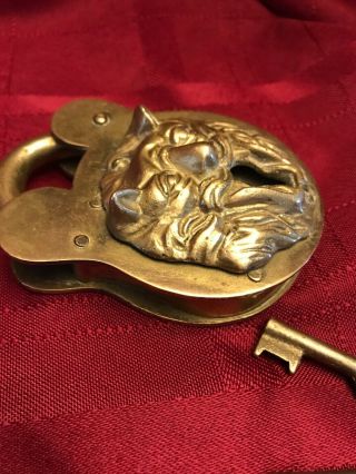 Vintage Lion Head Lock w/ 2 Keys Patented Feby 18 1896 No.  10 on Front 4
