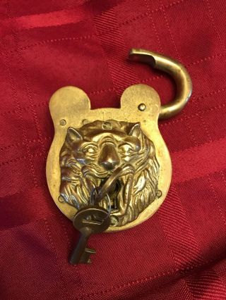 Vintage Lion Head Lock w/ 2 Keys Patented Feby 18 1896 No.  10 on Front 6