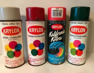 Vintage Krylon Spray Paint Cans Pearl Gray Scarlet Ramona Red And Hunter Green