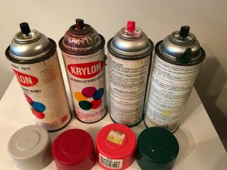 Vintage Krylon Spray Paint Cans Pearl Gray Scarlet Ramona Red And Hunter Green 8