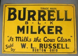 Antique Tin Advertising Sign Dairy.  Burrell Milker.  Blk " Milk The Cows " Nr