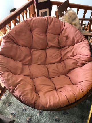 Vintage Mid Century Papasan Rattan Bamboo Natural Chair Frame 2 Piece W Cushion