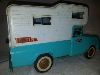 Vintage Turquoise Tonka Pick Up Truck,  Camper,  Pressed Steel Toy Vehicle 4