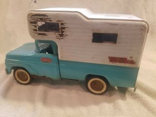 Vintage Turquoise Tonka Pick Up Truck,  Camper,  Pressed Steel Toy Vehicle 5