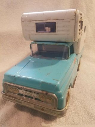 Vintage Turquoise Tonka Pick Up Truck,  Camper,  Pressed Steel Toy Vehicle 6